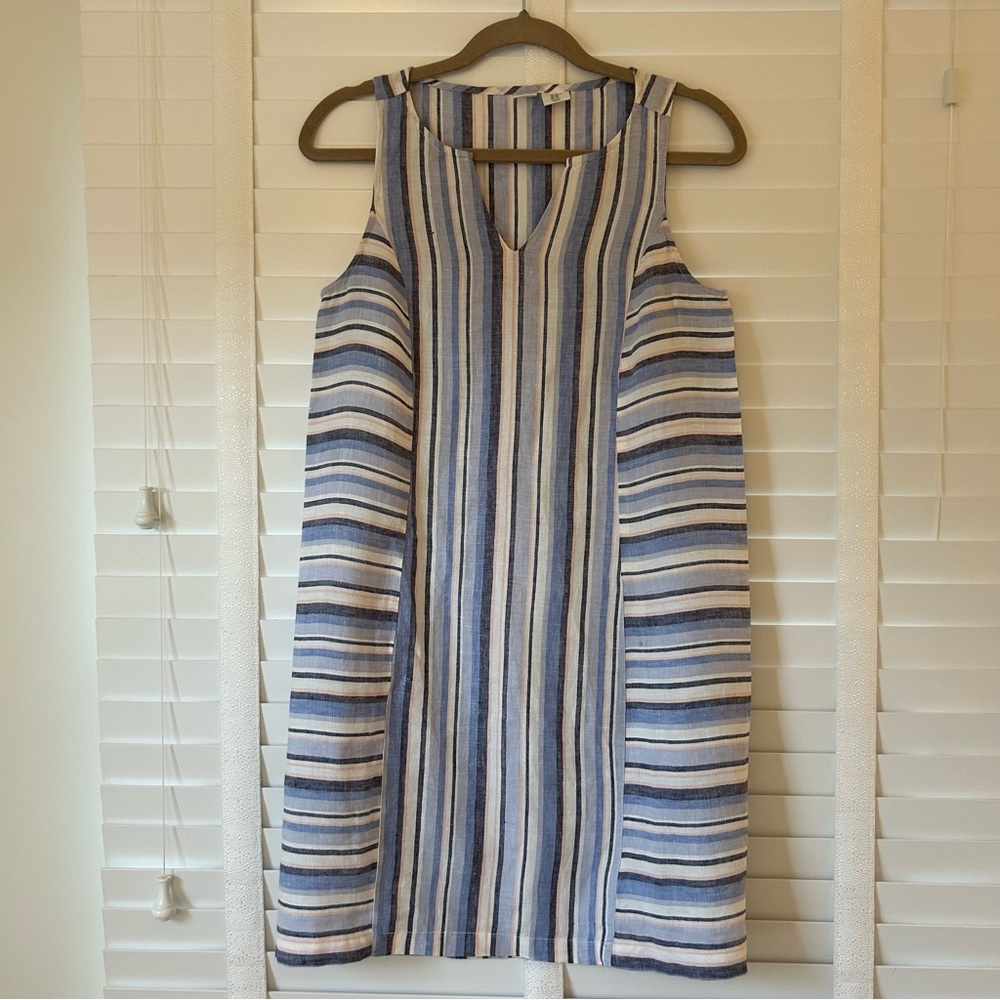 Artisan NY Dress Linen Mini Shift Striped Beach Coastal Blue Pink White Size XS